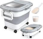 Rice Storage Container, Collapsible Airtight Food Storage Containers 20-30 Lbs, Rice Dispenser Bin with Cup and Scoop for Flour Cereal Pasta Grain, Cat Bird Pet Dog Food Storage Container
