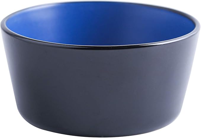 Stone Lain Albie Stoneware 16-Piece Modern Dinnerware Set, Kitchen Plates and Bowls Sets, Service for 4, Blue and Black, Microwave & Dishwasher Safe
