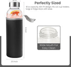 Epica glass bottles with lids – 18oz glass water bottles, reusable juice bottle with lids for storing juices, reusable water bottle durable & ecofriendly set of 6 with Sleeves