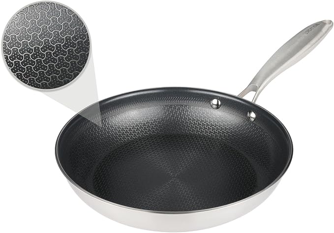 8" Hybrid Nonstick Frying Pan, Stainless Steel Ceramic Nonstick Skillet for Eggs & Omelets, Small Egg Pan, Stay-Cool Handle, Induction Compatible, Oven Safe