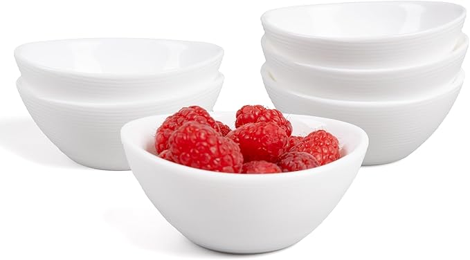 LaGlint 3 OZ White Dipping Bowl Set of 6, Opal Glass Small 3.5 inch Soy Sauce Dish, Mini Serving Pinch Bowls for Condiment Sushi Bread Ketchup BBQ Party