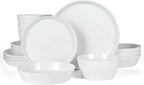 Martha Stewart Selma Chip & Scratch Resistant Dinnerware Set Service for 4 (16pcs) – White Plates and Bowls, Durable Dishwasher and Microwave Safe Dishes Set for Everyday Use