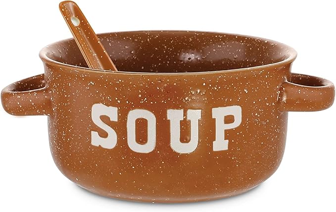 ZENVY Soup Bowl Set of 4 | Ceramic Soup Bowls and Spoons | 22 Ounce (Speckled)