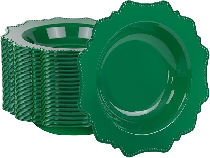 COLOSUS 60 Pack Green Plastic Bowls, 12 oz Disposable Soup Bowls, Premium Plastic Dinner Bowls,Heavy-duty Dessert Salad Bowl for Party, Wedding, Dinner, Christmas, Thanksgiving, and Catering