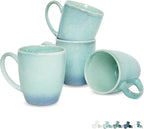 Bosmarlin Ceramic Coffee Mug Set of 4, 17 Oz, Coffee Cups with Big Handle, Microwave Safe, Unique Reactive Glaze (Pale Green, 17 Oz)
