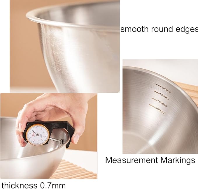 Stainless Steel Salad Bowls Set of 2 Mixing Bowl with Measurement Markings Snacks Bowls, Small 0.74 Quart Serving Bowls for Mixing, Cooking, Baking, Prepping and Home Kitchen Food Storage Bowls