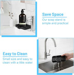 Grevosea Sponge Holder for Kitchen Sink, Silicone Dish Sponge Holder with Drain Spout Soap Dish Tray for Shower Bathroom Scrubbers Kitchen Sink Organizer Accessories (Black)