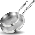LOLYKITCH 10-12 Inch Tri-Ply Stainless Steel Frying Pan Set– Professional Skillet Fast & Even Heating, Induction & Oven Safe Cookware for Modern Home Kitchens, Detachable Handle