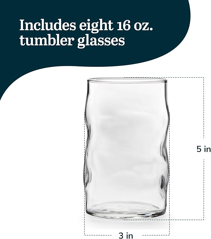 Libbey Lava Tumbler Drinking Glasses, All Purpose, Molten Groove Glasses Set of 8, Tactile, Tall Drinking Glasses for Water, Cocktails