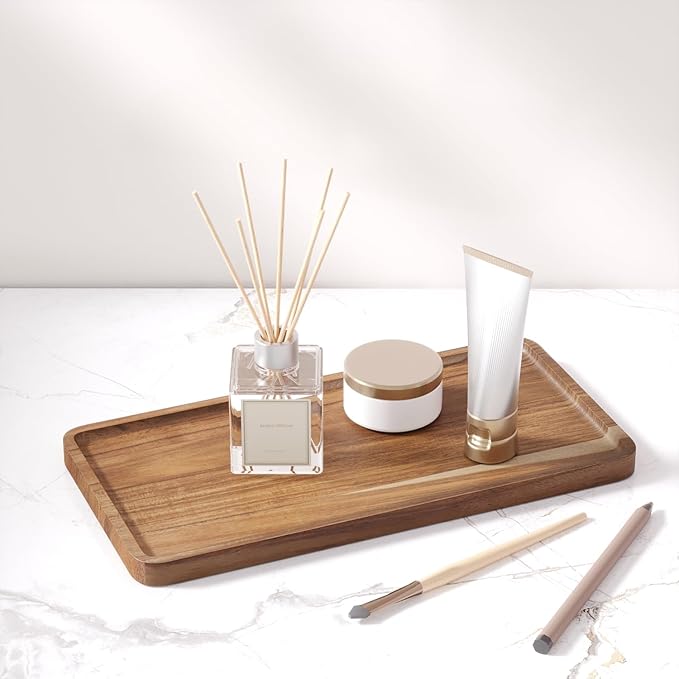 VERTORGAN 2 Pack Acacia Wood Serving Tray,11.8x5.9 Inch Decorative Trays Platter for Coffee Table,Living Room,Bar,Party,Mini Charcuterie Boards Cheese Board,Home Decor