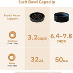 Havniva Ceramic 3.2 Cup Raised Slow Feeder Dog Bowl Set, Elevated 8.2inch Bowl and 9.5inch Dish with Acacia Wood Stand for Large Dog, Stop Bloat(2 x Starry Sky+ Stand)