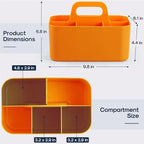 Multiuse Caddy Organizer with Handle, Portable Divided Plastic Tote Bin - Art Craft, Stationary Pen Marker Crayon, Makeup Hair Supplies Storage - Bathroom, Classroom, Dorm, Office, Desk Holder -Orange