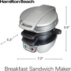 Hamilton Beach Breakfast Sandwich Maker with Egg Cooker Ring, Customize Ingredients, Perfect for English Muffins, Croissants, Mini Waffles, Perfect White Elephant Gifts, Silver (25475)