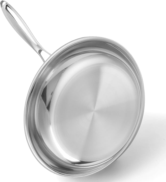 Stainless Steel Pan，Non-Toxic PFAS, PFOA & PTFE Free, Compatible With All Cooktops & Induction Safe, Oven Safe Pan for Searing & Sautéing, Long Lasting Cookware. (12 Inch)
