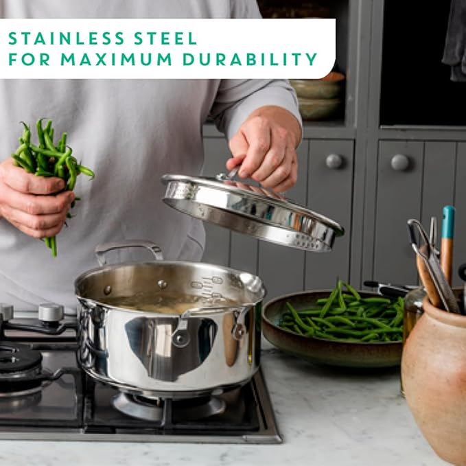 T-Fal x Jamie Oliver Nonstick Coated Stainless Steel Pans 9.5" & 11", Induction Compatible, Oven Safe up to 500°F, Chef's Stainless Steel Skillet, Frying Pan, Silver