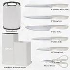 19 PCS Kitchen Cooking Utensils Set, 11 Pieces Silicone Cooking Utensils Set 6 Pieces Sharp Stainless Steel White Knife Set with 1 Piece Cutting Board, Ideal for Apartment
