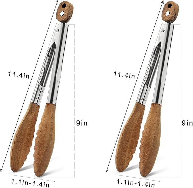 2 Pcs Walnut wood tongs Kitchen Tongs for Cooking 9-Inch Kitchen Tongs Grilling for Serving Food, BBQ, Cooking, and