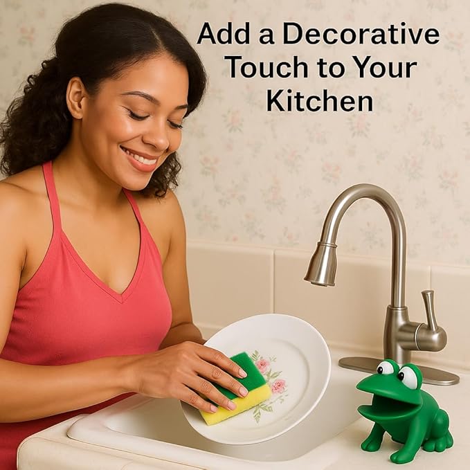 Animal Shape Novelty Kitchen Sponge Holder and Sponge Choice of Frog or Duck (Green Frog)