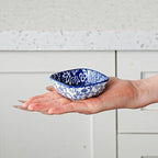 Square Dipping Bowls Set - Mini 2.6 OZ Ceramic Soy Sauce Dishes - 3 inch Small Bowls for Charcuterie, Condiments, Side Dish BBQ, Ramekins Pinch Bowls for Kitchen Prep - Set of 6 - Vintage Blue
