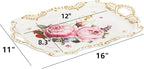 DEAYOU 3-Pack Melamine Serving Tray, Stackable Food Tray with Handles for Eating, Unbreakable Large Serving Platter with Floral Print for Gift, Party, Decor, Home, Restaurant, 16"L x 11"W, Rectangle