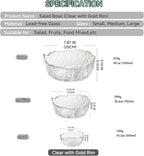 Glass Salad Bowl Irregular Lotus Flower Shape Serving Bowls, Mixing Nut Bowls for Kitchen Fruist, Snack, Dessert, and Ice Cream Candy Dishes (Crystal Clear with Gold Rim, Set of 3 (L,M,S))