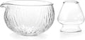 Matcha Bowl and Whisk Holder Set, Glass Matcha Bowl with Spout, Ceremonial Mixing Chawan, Clear Traditional Japanese Matcha Kit for Tea/Matcha Powder/Soup - Hammer Pattern