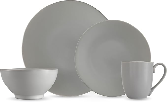 Eater x Zwiesel Fortessa Tempus Stoneware, 16 Piece Dinnerware Set (Service for 4), Smoke
