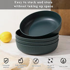 Kyraton Pasta Bowls Set of 4, 37oz Salad Bowls Soup Bowls Large Pasta Serving Bowl Plastic Unbreakable Serving Dishes Dinner Bowls (Dark Green)