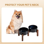 Havniva Ceramic 6.1inch Raised Double Dog Bowls Set with Acacia Wood Stand, 2 Heights Elevated, Food & Water Bowls for Small Dogs(28.2oz, Starry Sky)