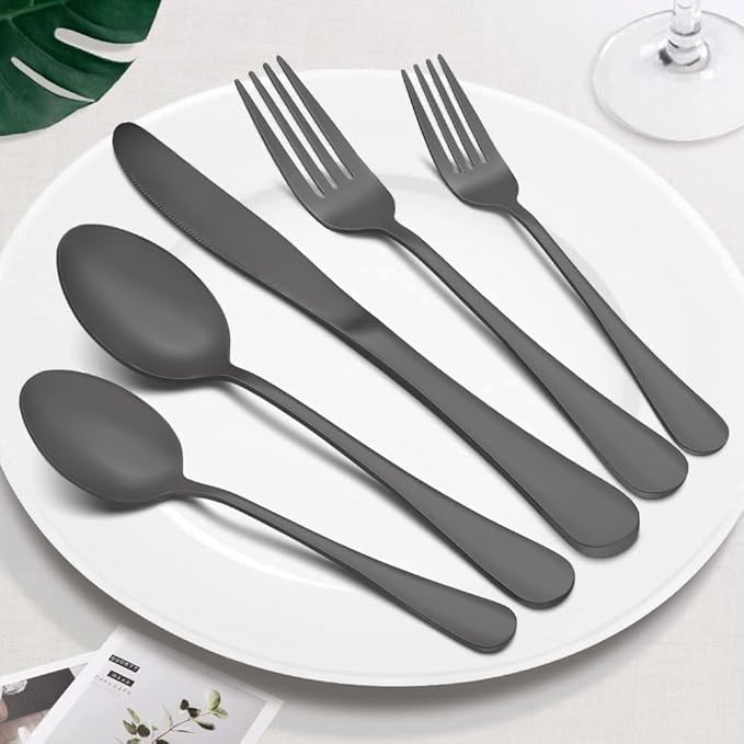 Matte Black Silverware Set for 8, 40 Pieces Stainless Steel Flatware Cutlery Set, Tableware Kitchen Utensil Set, Include Knives Spoons Forks, Dishwasher Safe (Matte Black)