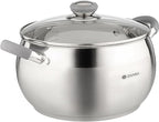 Daniks Modern 7 Quart Stainless Steel Stock Pot with Glass Lid, Tri-Ply Bottom for Even Heating, Induction Compatible, Dishwasher Safe, Heatproof Handles