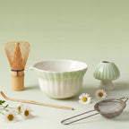 Matcha Whisk Set | Japanese Matcha Kit with Daisy Ceramic Bowl, Mushroom Whisk Holder, Sifter, Bamboo Chasen Whisk & Scoop | Mothers Day, Fathers Day, Housewarming Gift, Green