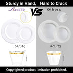Liacere 350PCS Silver Plastic Plates-Disposable White and Silver Plates 50guest Baroque Plastic Dinnerware Set include 100Plates, 50Pack Pre Rolled Napkins with Silverware 50Cups Perfect for Wedding