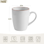famiware Venus Coffee Mugs for 6, 14 oz Mug Set, Dringking Cup with Handle for Coffee, Tea, Cocoa, Milk, White