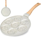 Pancake Maker Egg Frying Pan Suitable for All Stovetops & Induction Cooker, 10.5 Inch Animal Pancake Pan, 7 Molds Pancake Maker with PFOA Free Coating-Beige