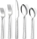 20-Piece Silverware Set, Hammered Stainless Steel Flatware Set for 4, Kitchen Utensil Cutlery Set Include Forks and Spoons Knives Flatware Set, Mirror Finish & Durable, Dishwasher Safe