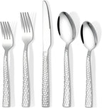 20-Piece Silverware Set, Hammered Stainless Steel Flatware Set for 4, Kitchen Utensil Cutlery Set Include Forks and Spoons Knives Flatware Set, Mirror Finish & Durable, Dishwasher Safe