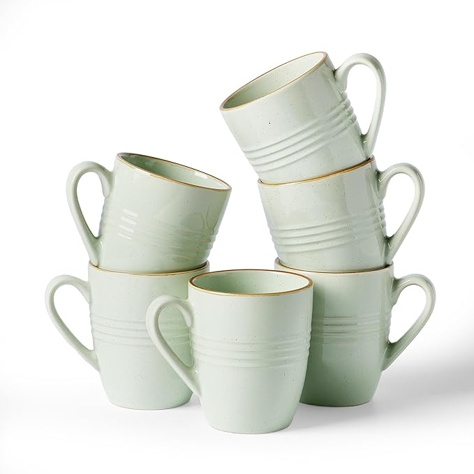famiware Jupiter Coffee Mugs Set of 6, 13 oz Coffee Mug, Microwave and Dishwasher Safe, Coffee Cups with Handle for Coffee, Tea, Cocoa, Milk, Light Green