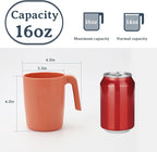 Wrova 16oz Wheat Straw Cups with handles set of 6-Plastic Cups Reusable-Unbreakable Kids Mugs-Dishwasher Safe & Microwave Safe-Ideal Plastic Mugs for Tea,Coffee,Camping,RV-Orange