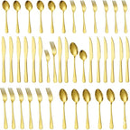 GPY Gold Silverware Set with Steak Knives, 36-Piece Stainless Steel Flatware Set Service for 6, Titanium Plated Gold Cutlery with Mirror Finish, Dishwasher Safe for Wedding, Party & Gift