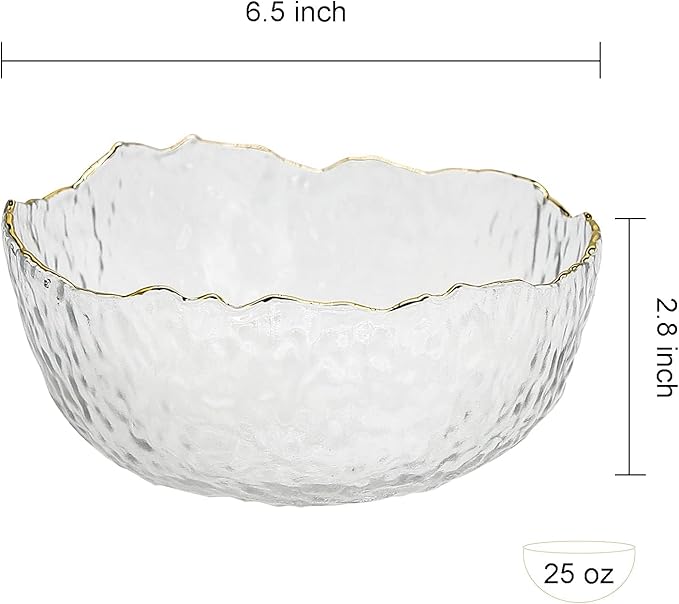 TOSSOW Glass Salad Bowl Irregular Shape Serving Bowls, 25 oz Pyrex Mixing Bowls for Kitchen Prep, Fruit, Snack, Dessert, and Candy Dishes or Nut Bowls(Transparent)