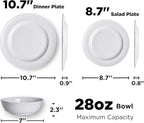 TP 12-Piece Melamine Dinnerware Sets, Plates and Bowls Dishes Set for 4, Break-Resistant & Non-Microwavable, Lightweight Dinner Plates, White