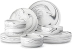 MALACASA Plates and Bowls Sets, 12 Pieces Porcelain Dinnerware Sets Dishware Sets Chip Resistant Ceramic Dish Set Dining Dinner Ware Service for 4, Marble Grey, Series LUNA