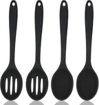Boao 4 Pcs Silicone Spoons for Cooking 10.6 Inch Large Nonstick Serving Spoons Heat Resistant Slotted Spoon for Mixing & Stirring Kitchen Cooking Utensils, Dishwasher Safe(Black)