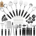 46Pcs 18/8 Stainless Steel Kitchen Utensils Set, Stainless Steel Cooking Utensils, Complete Tools with Metal Kitchen Gadgets for Beginner Cooks, Apartment Dwellers, Homemakers, Dishwasher Safe
