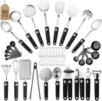 46Pcs 18/8 Stainless Steel Kitchen Utensils Set, Stainless Steel Cooking Utensils, Complete Tools with Metal Kitchen Gadgets for Beginner Cooks, Apartment Dwellers, Homemakers, Dishwasher Safe