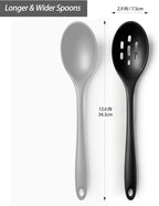 Silicone Slotted Spoons for Cooking - Extra Large Kitchen Spoons for Mixing, Serving, & Stirring - 600°F Heat-Resistant Non Stick Utensils Skimmer- Dishwasher Safe, Slotted, Black