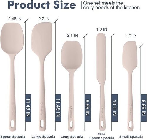 5 Pieces Silicone Spatula Set, Food Grade Rubber Spatula, Upgrade Strong Handle with Ergonomic Grip, Heat Resistant Up to 600°F for Nonstick Cookware, Cooking Creamy White