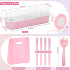 6.8oz Mini Loaf Pans with Lids, 100 Pcs Disposable Rectangular Aluminum Cake Pans, Pink Baking Pans with Lids and Spoons, Includes 20 Pink Gift Bags, Small Cake Tins Ideal for Cakes