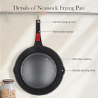 10 Inch Deep Frying Pan with Lid, Non Stick Frying Pans Saute Pan, Nonstick Skillet Cooking Pan Kitchen Pans, Compatible with All Stoves, Detachable Handle, Oven Safe, PFOA Free, Red (4 Qt)